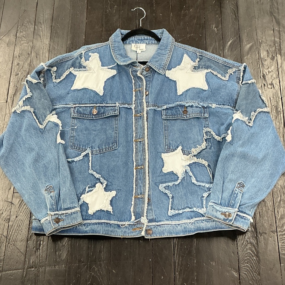Washed star patch denim jacket
